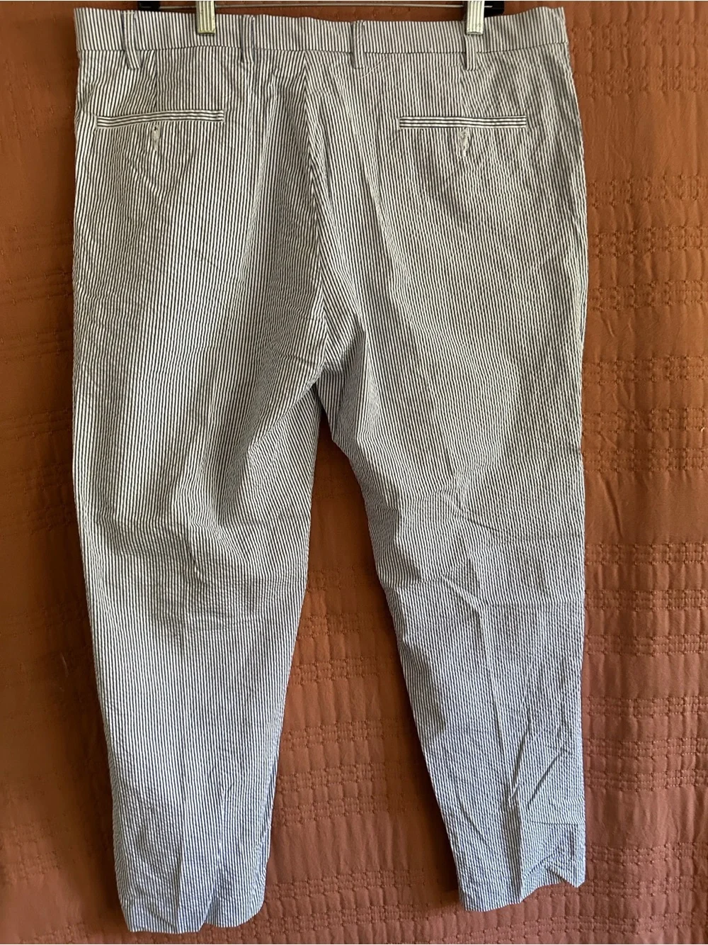 Men's Seersucker Chino Pants in Blue/White Stripe